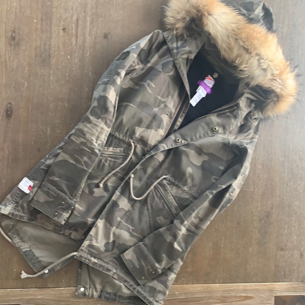 Military Parka jacket fur collar Hooded, lined